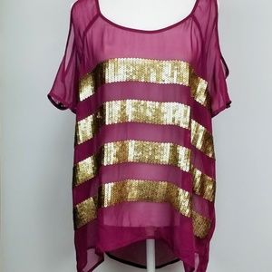 Rock & Republic Sheer Gold Embellished Tunic L